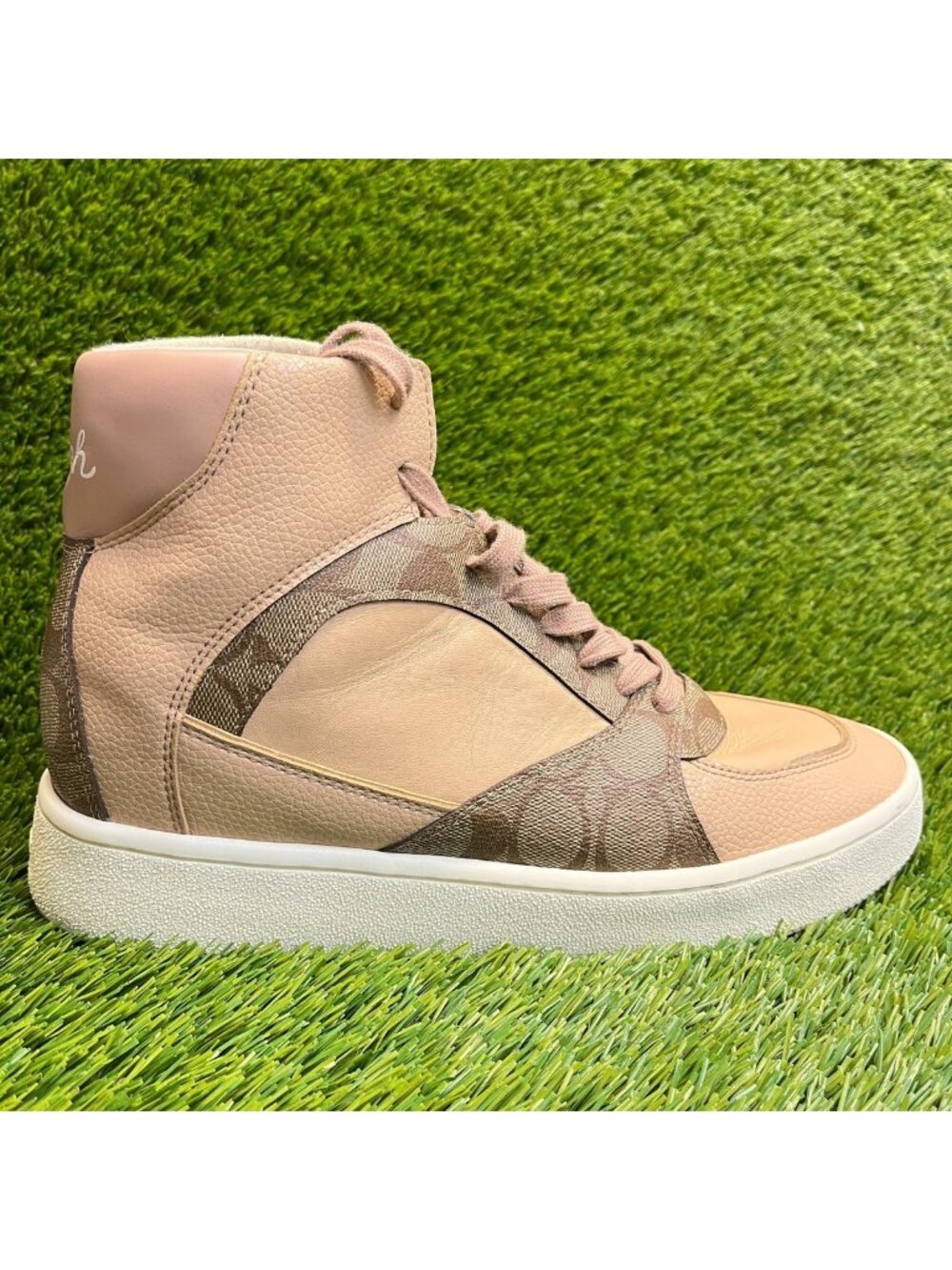 Coach C230 High Womens Size 11 Beige Brown Athletic Leather Shoes Sneakers